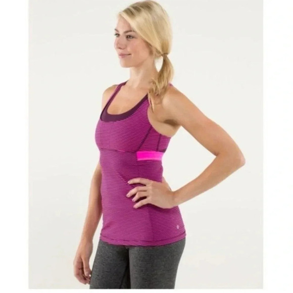 Lululemon Stuff Your Bra Pink & Purple Stripe Athletic Tank Top 4 - Picture 1 of 6